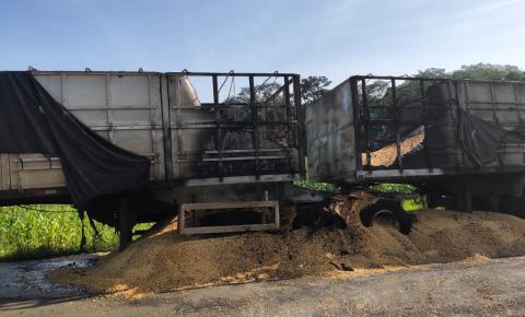 Carreta carregada de Milho pelo fogo em Videira