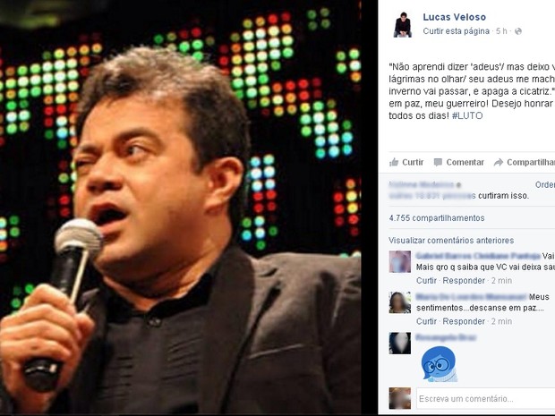 Filho de Shaolin, Lucas Veloso faz homenagem ao pai nas redes sociais (Foto: Reprodução/ Facebook)